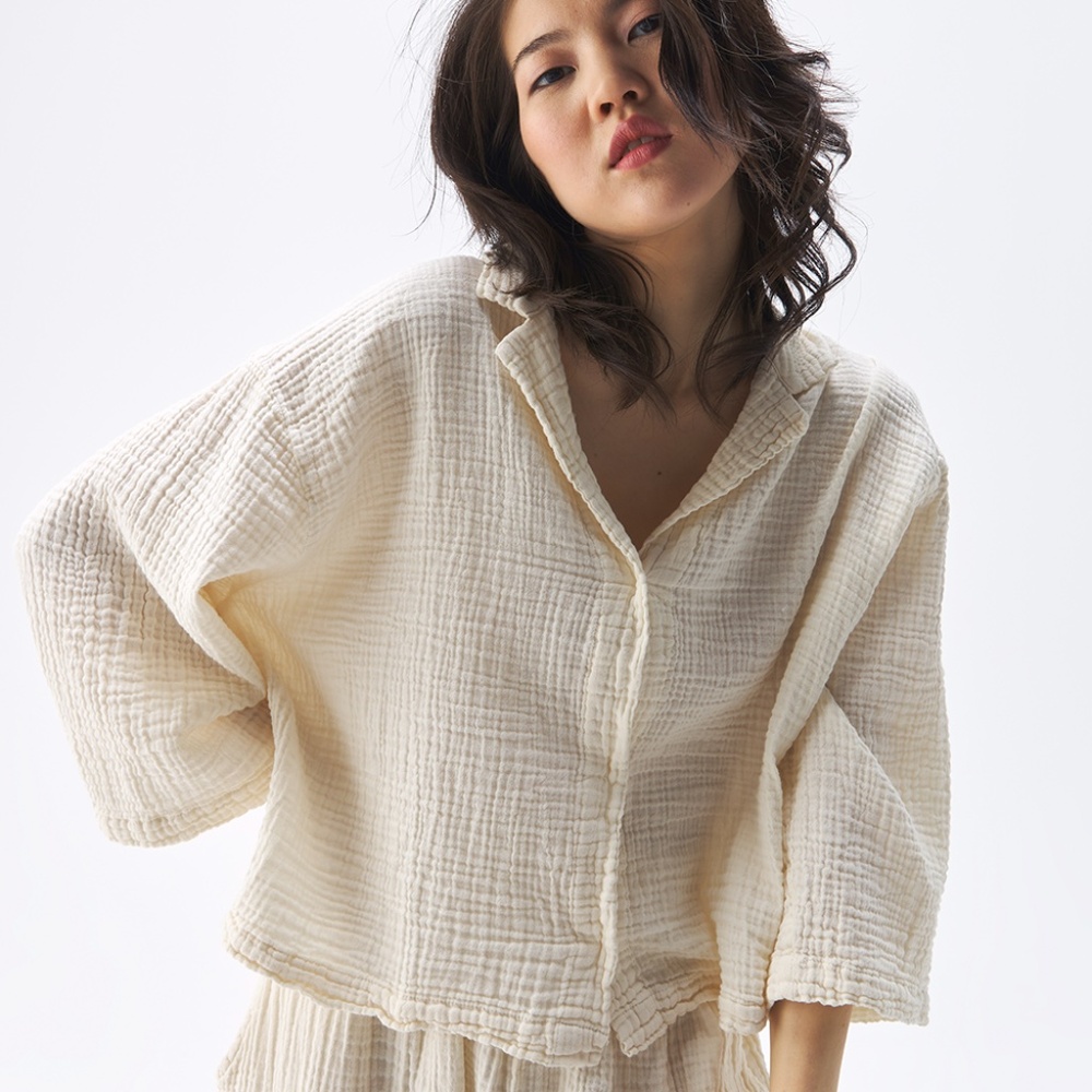 Simpuna Crinkle Shirt Blouse in Cream